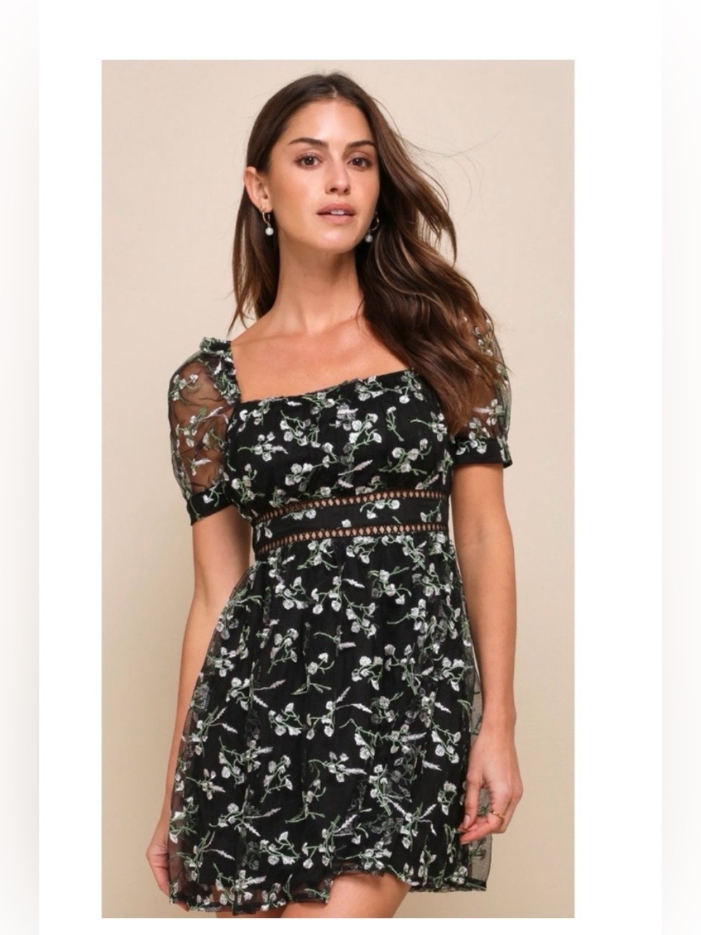 Lulus Radiant Love Black Floral Embroidered Skater Dress Size Medium